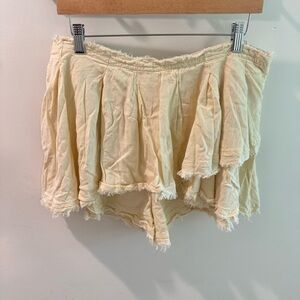Free People Linen Blend Layered Raw Hem Ruffle Pull On Skort Shorts XL